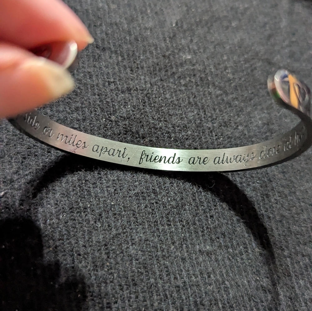 Silver Tone Engraved Friendship Cuff Bracelet - Side By Side Or Miles Apart